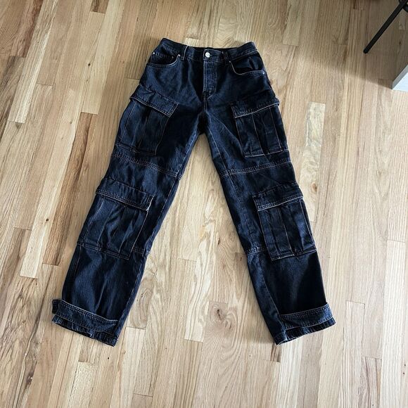 GRLFRND The Lex Cargo Jeans Size 24 black South point cotton low rise denim - Picture 6 of 14